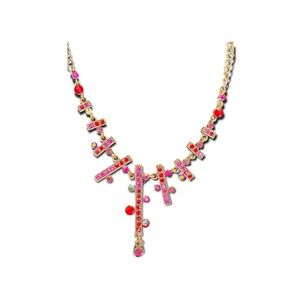 Vintage VLCM multicolored rhinestone bar copper necklace #J1